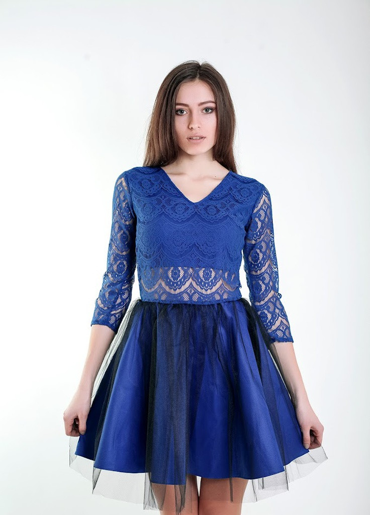 Синее кэжуал женское платье bella Podium однотонное