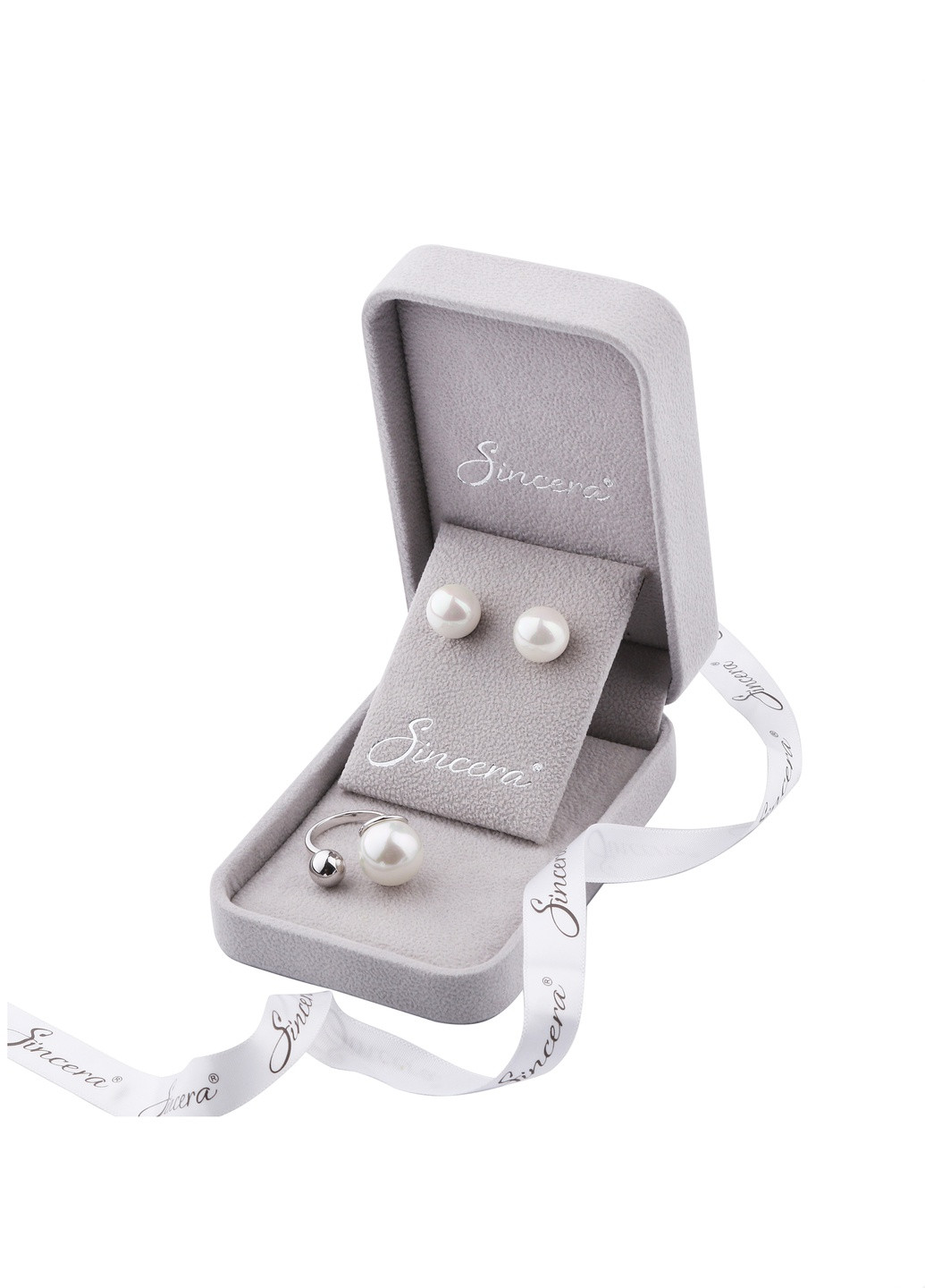 Каблучка з великою білою перлиною Sincera (219197053)