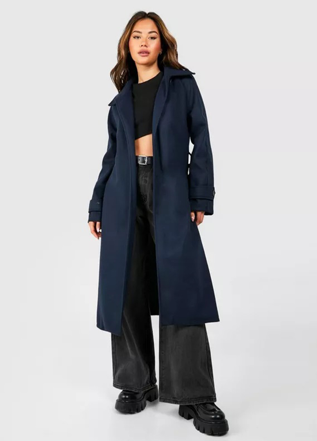 Темно-синє демісезонне Пальто однобортне Boohoo
