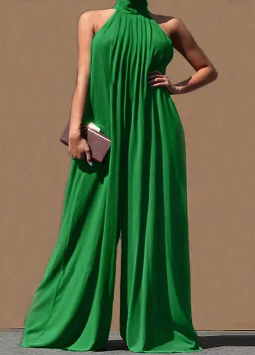 Комбинезон SHEIN комбинезон-брюки однотонный зелёный кэжуал полиэстер