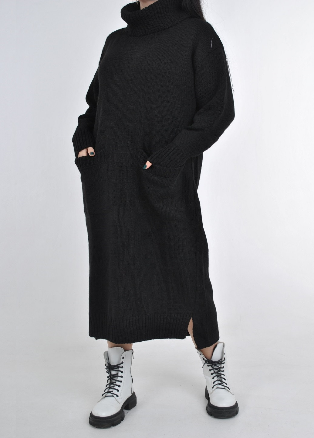 Черное кэжуал вязаное макси платье Fashion Club однотонное