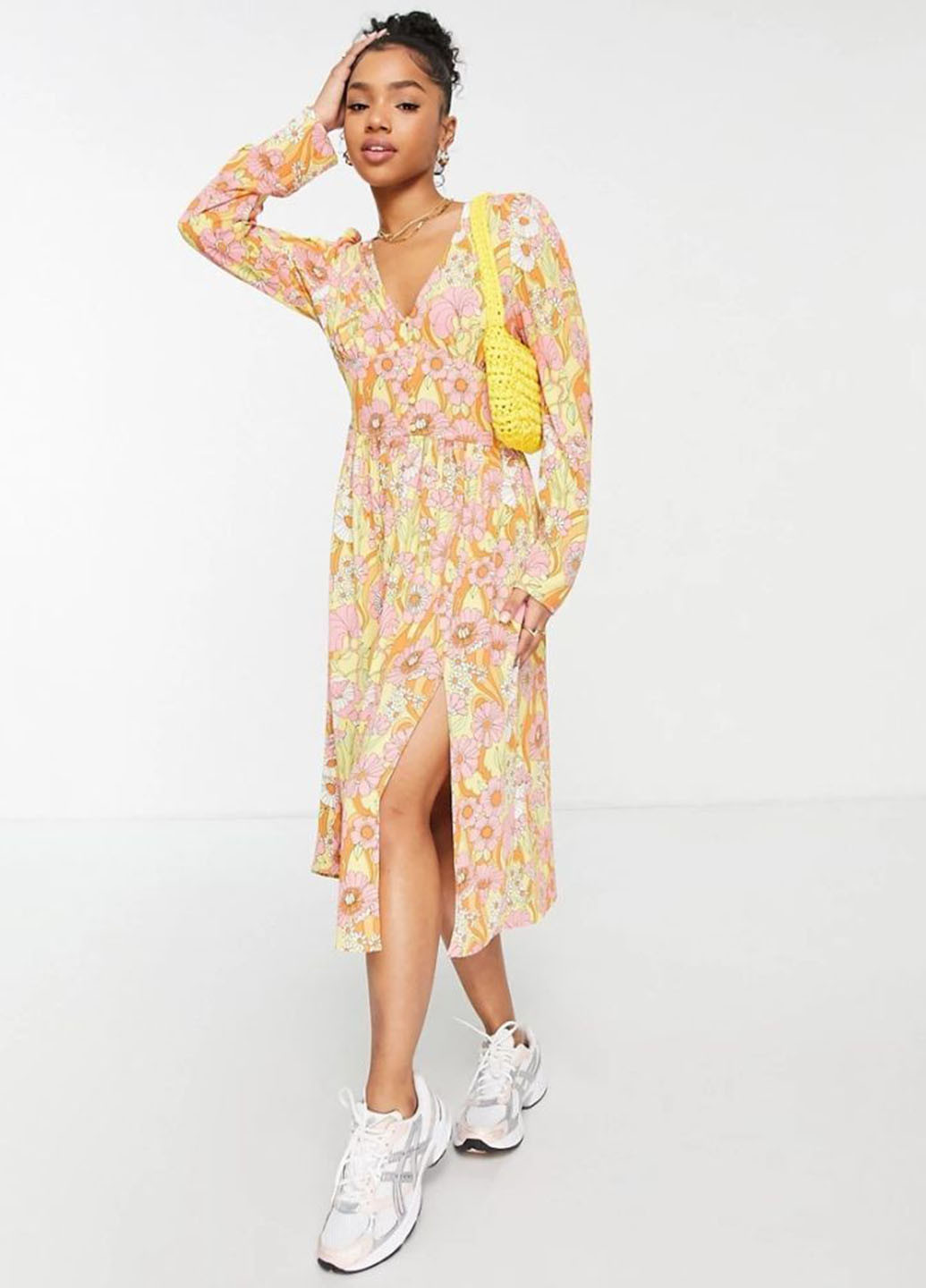 Комбінована кежуал сукня в стилі армпір Monki з квітковим принтом