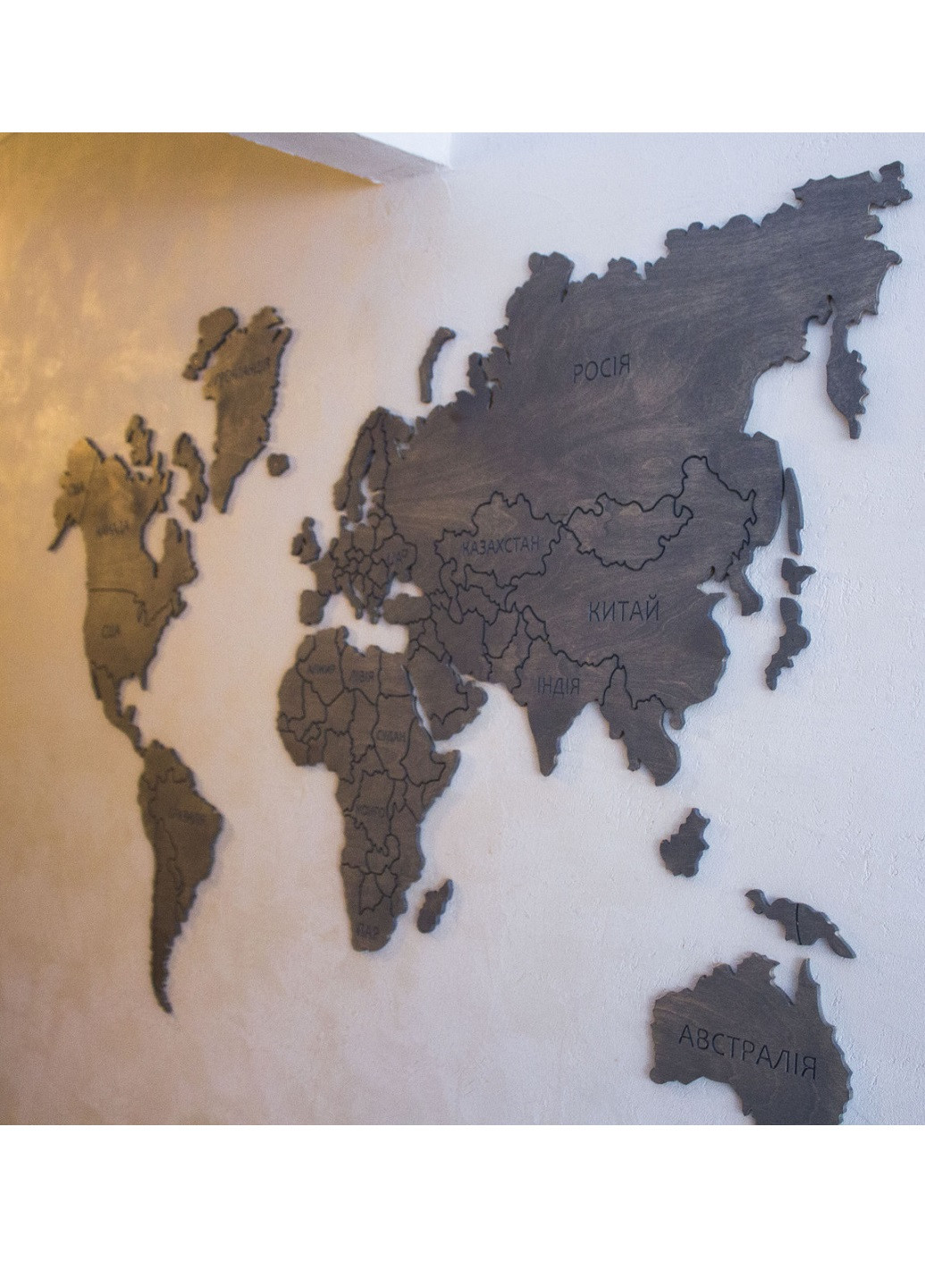 Деревянная карта мира на стену с надписями стран ручной работы 1500х800х6 мм (11320-Нов) Francesco Marconi (250351214)