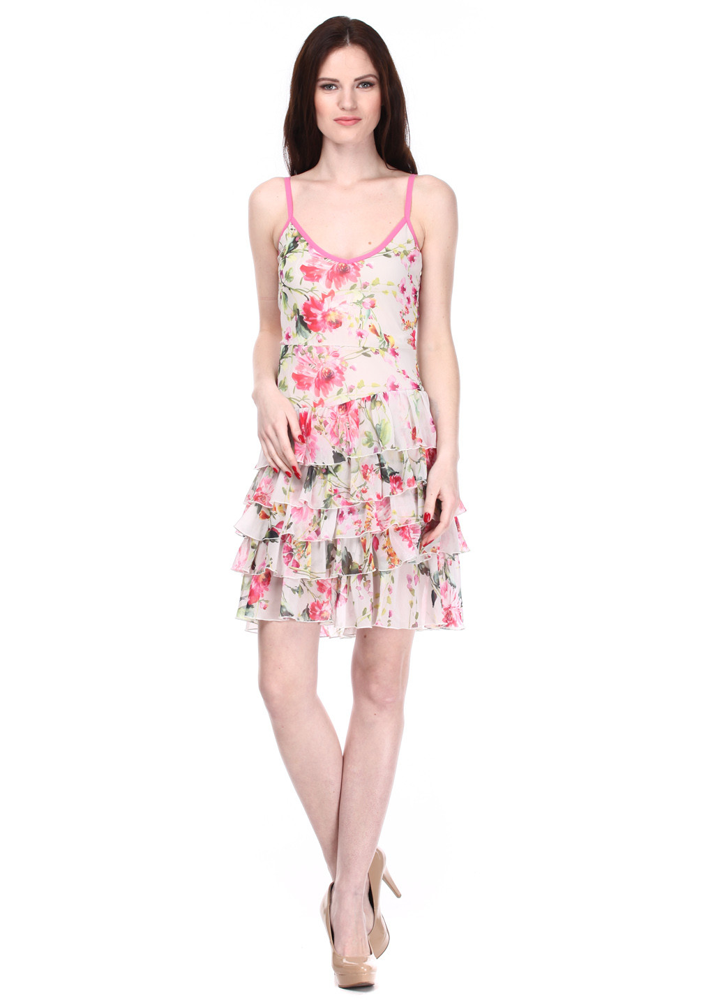 Бежевое кэжуал платье Fornarina с цветочным принтом