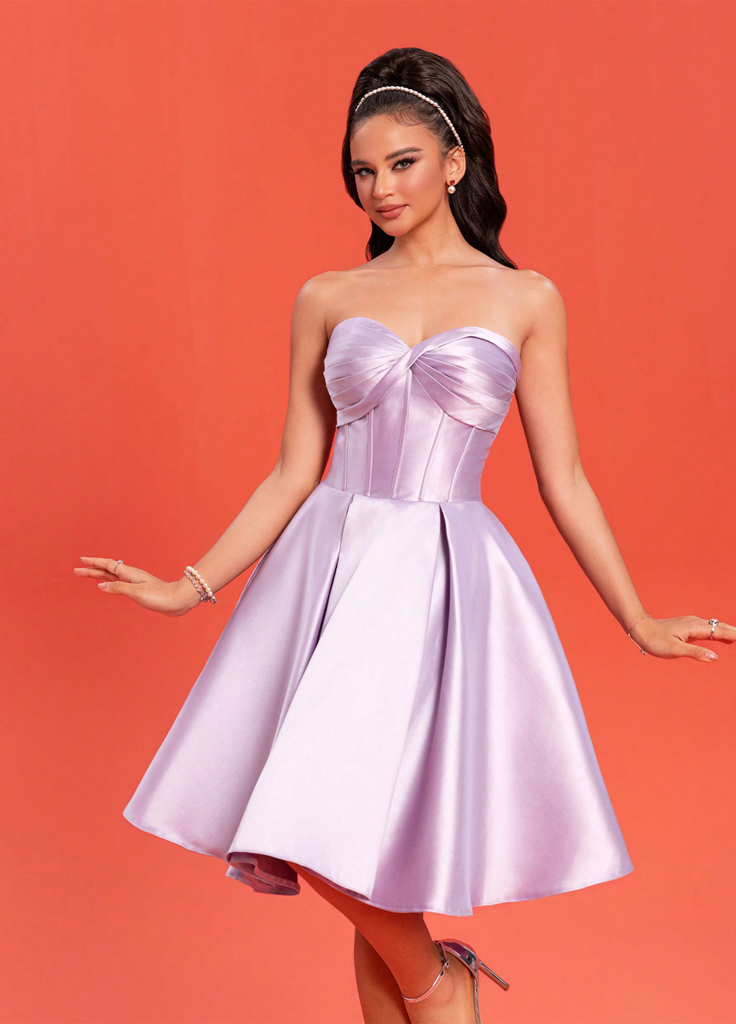 Лиловое коктейльное платье бэби долл SHEIN однотонное