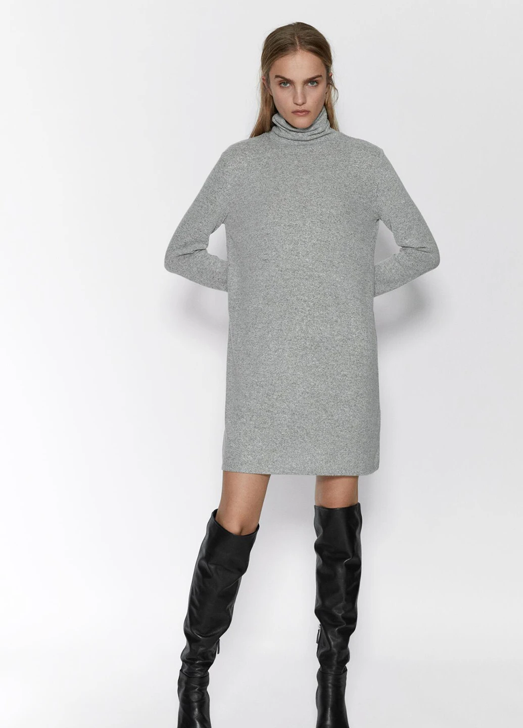 Светло-серое кэжуал платье платье-свитер Zara меланжевое