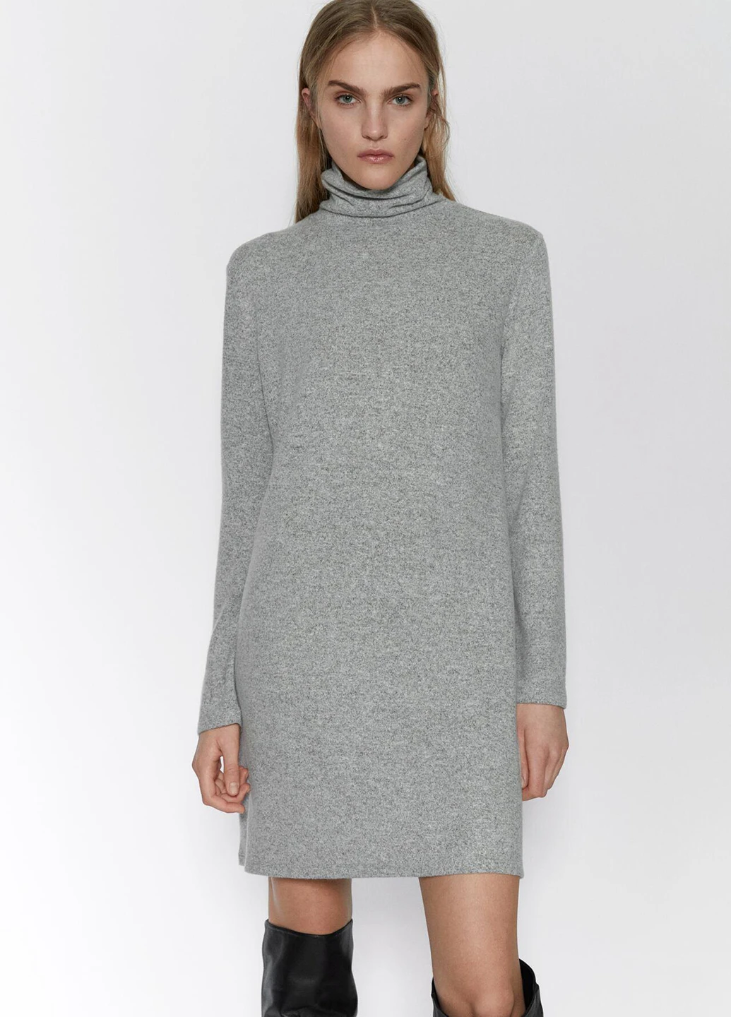 Светло-серое кэжуал платье платье-свитер Zara меланжевое