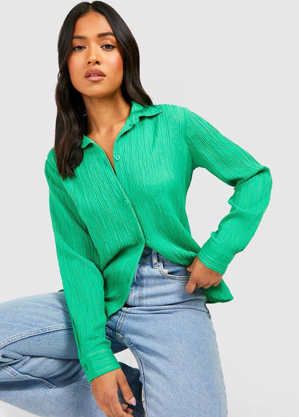 Светло-зеленая кэжуал рубашка однотонная Boohoo