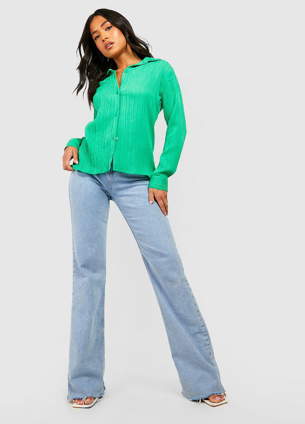 Светло-зеленая кэжуал рубашка однотонная Boohoo