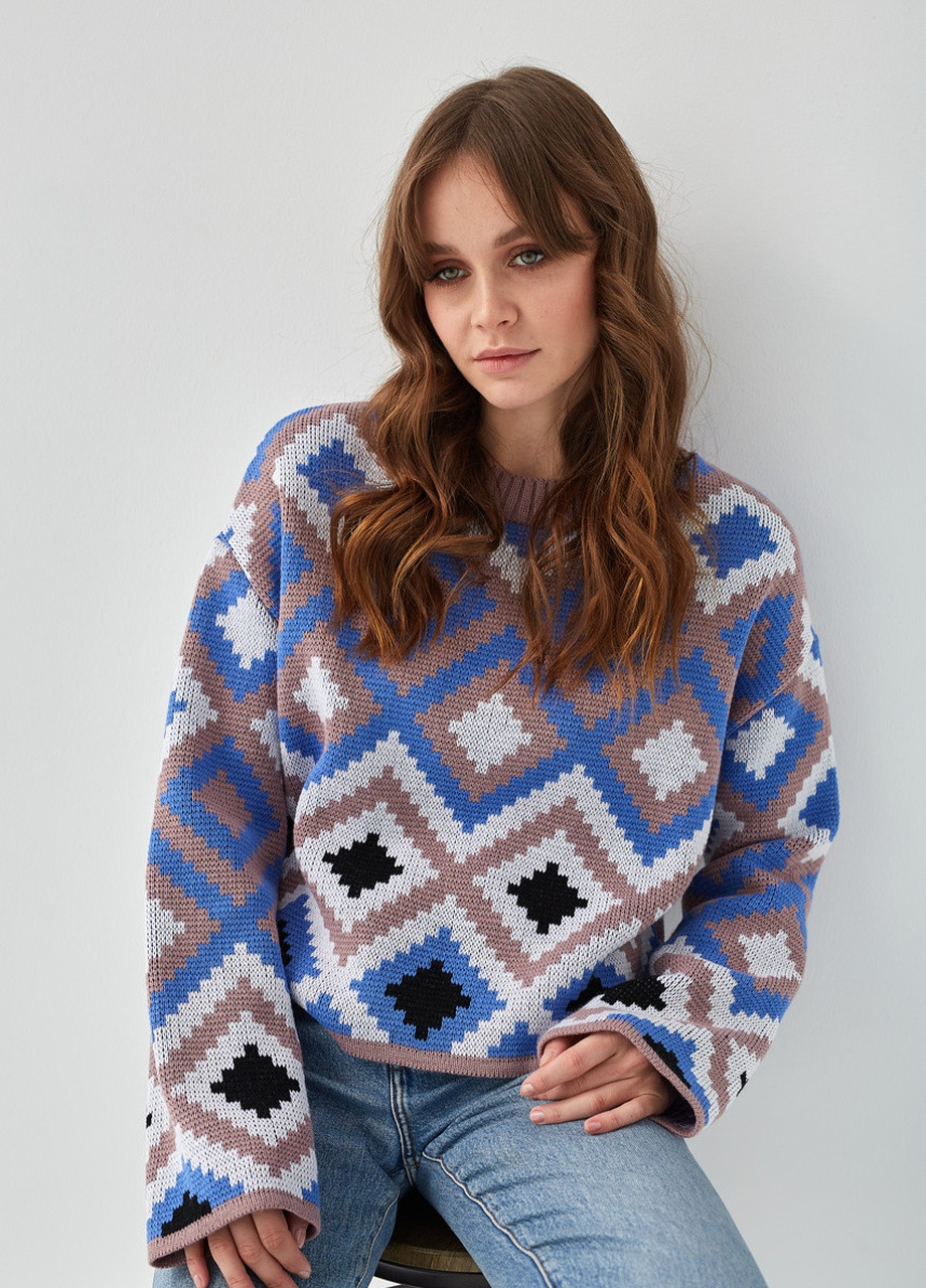 В'язаний джемпер "Лайт" (волошковий, чайне дерево, білий, чорний) MEREZHKA (254774476)