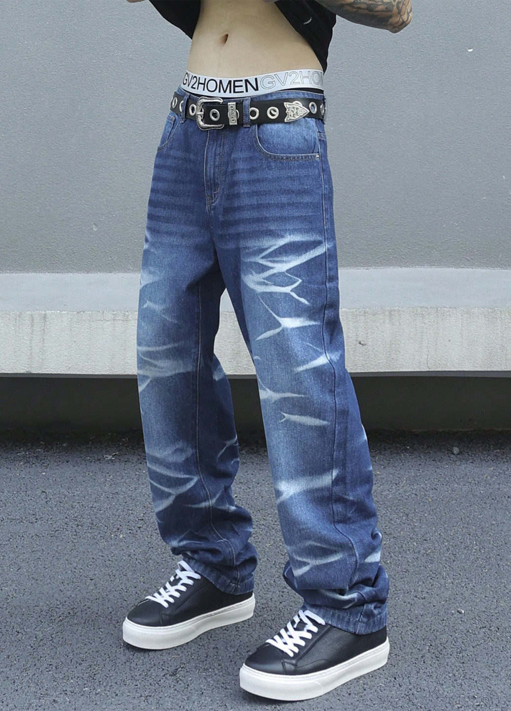 Синие демисезонные прямые джинсы SHEIN