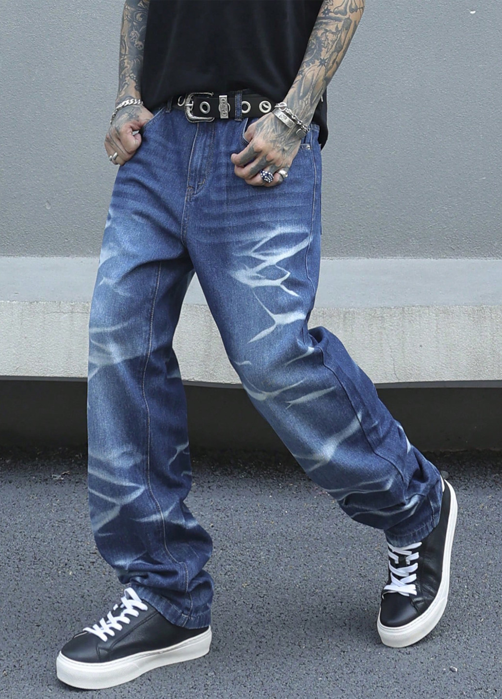 Синие демисезонные прямые джинсы SHEIN