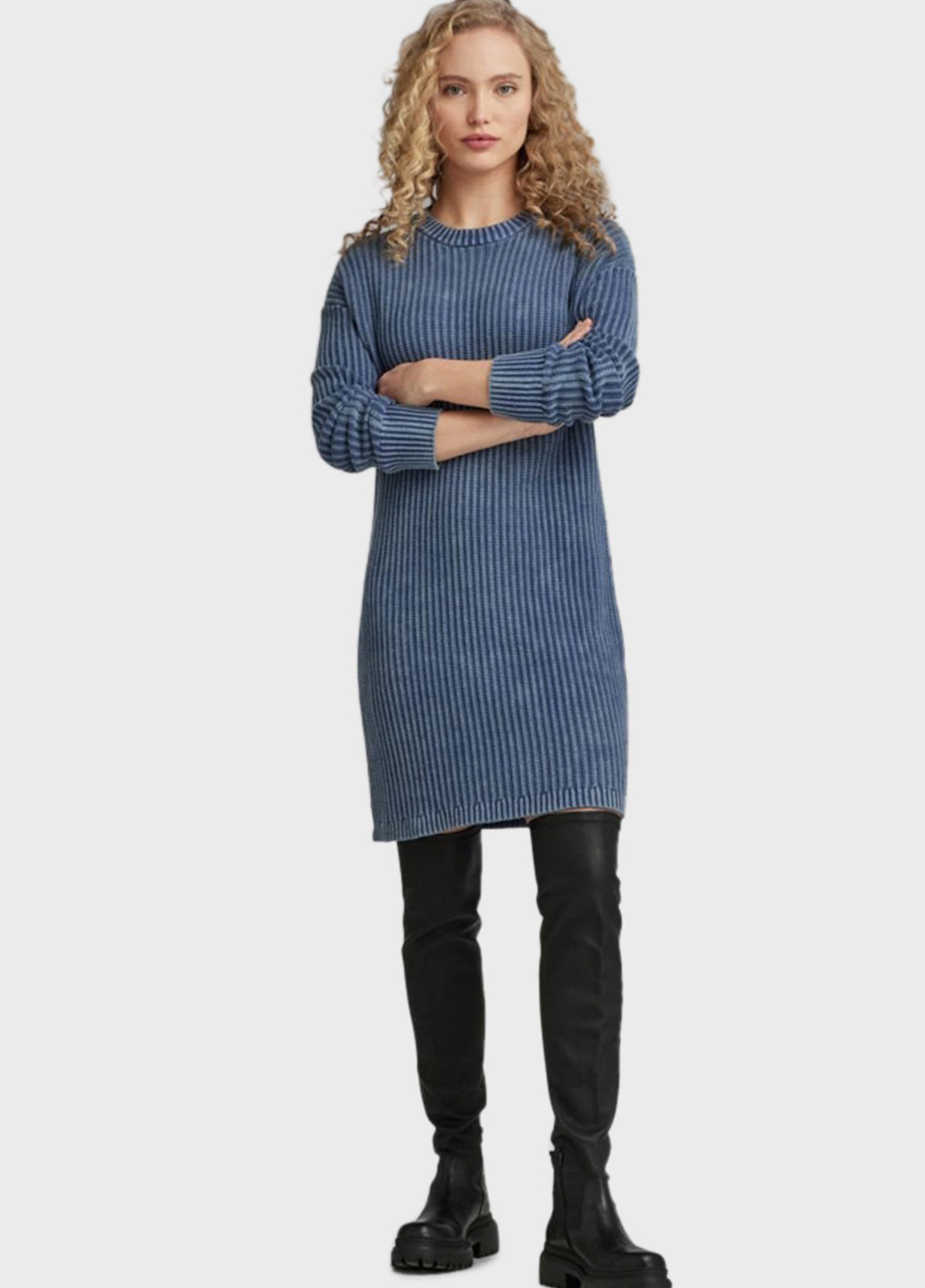 Синее кэжуал платье платье-свитер G-Star Raw однотонное