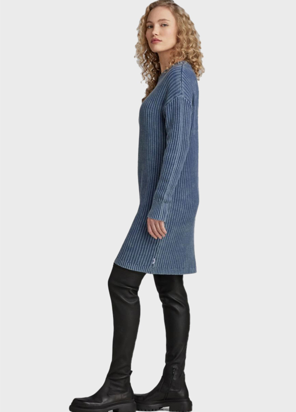 Синее кэжуал платье платье-свитер G-Star Raw однотонное