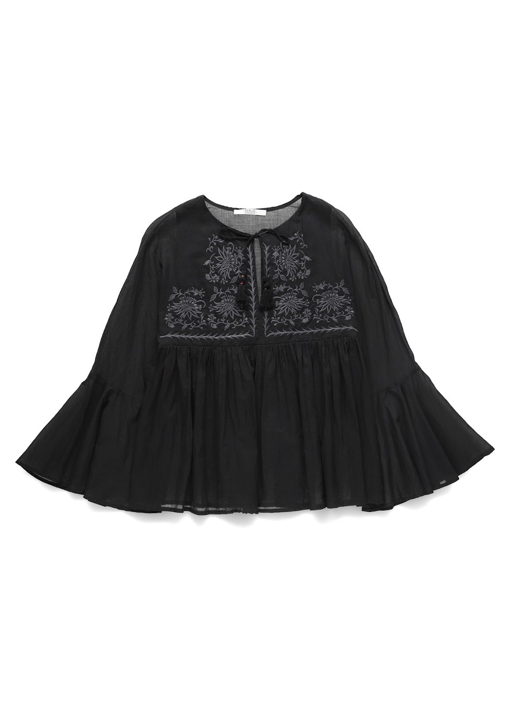 Чорна блуза з баскою Replay