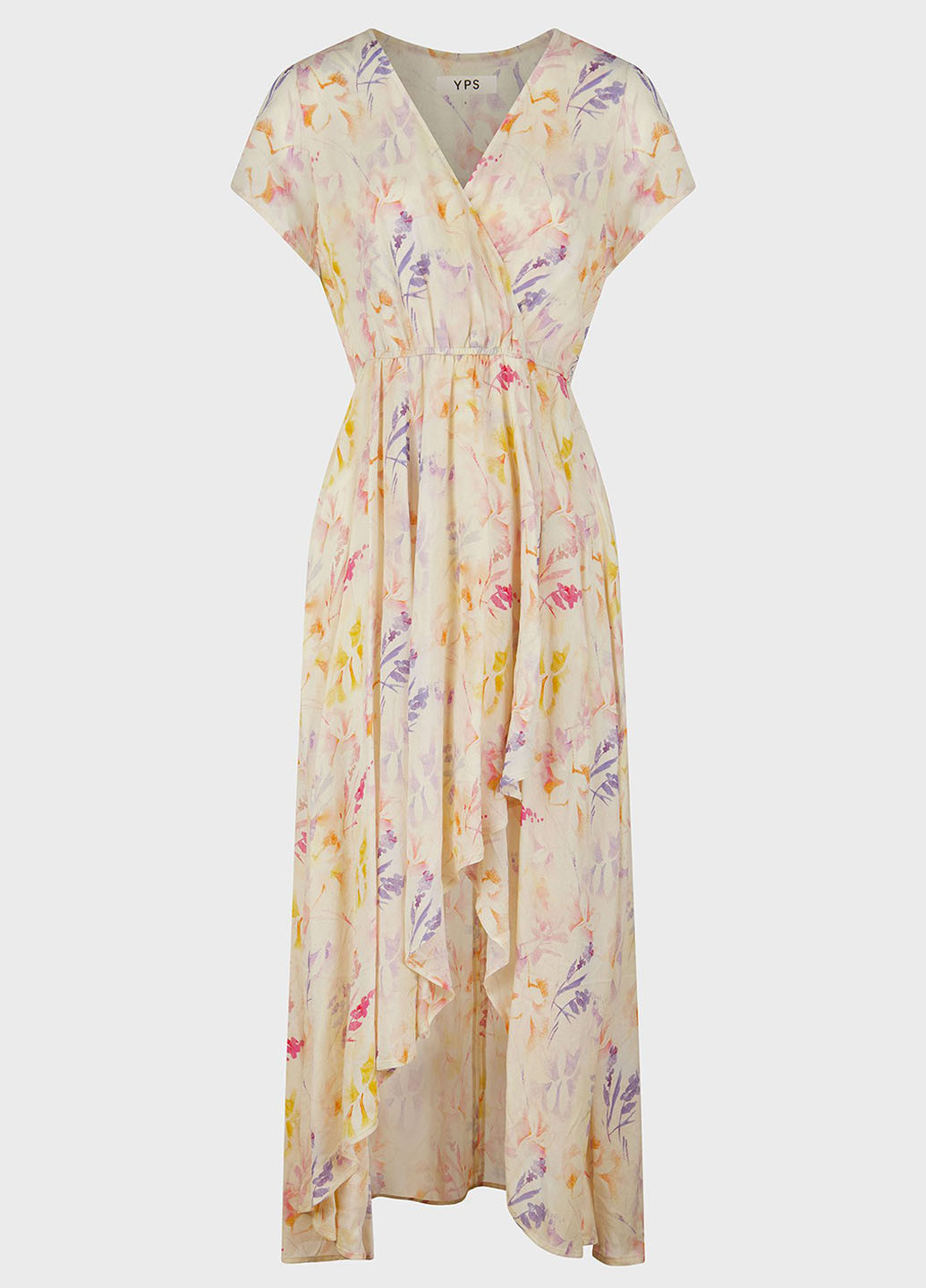 Желтое кэжуал платье на запах YPS с цветочным принтом
