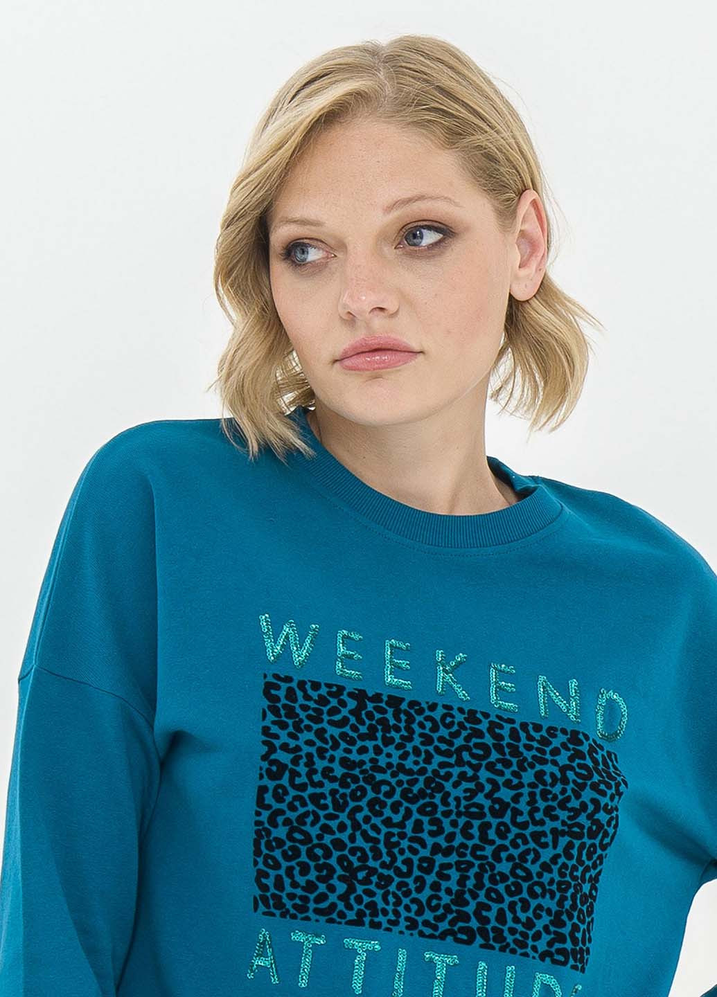 Синий свитшот Piazza Italia рисунок пайетки (328711175)