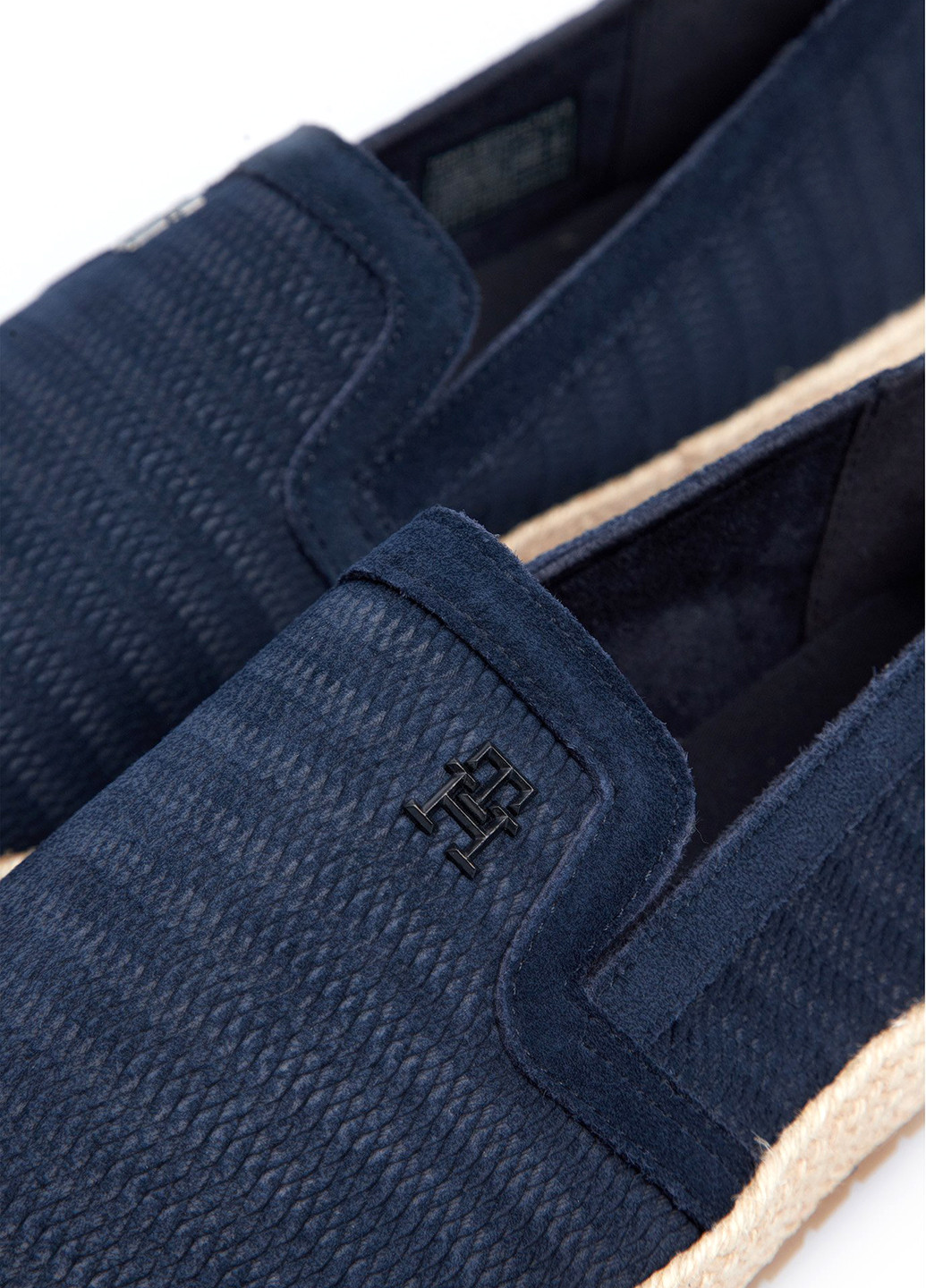 Темно-синие слипоны Tommy Hilfiger с логотипом, на плетеной подошве