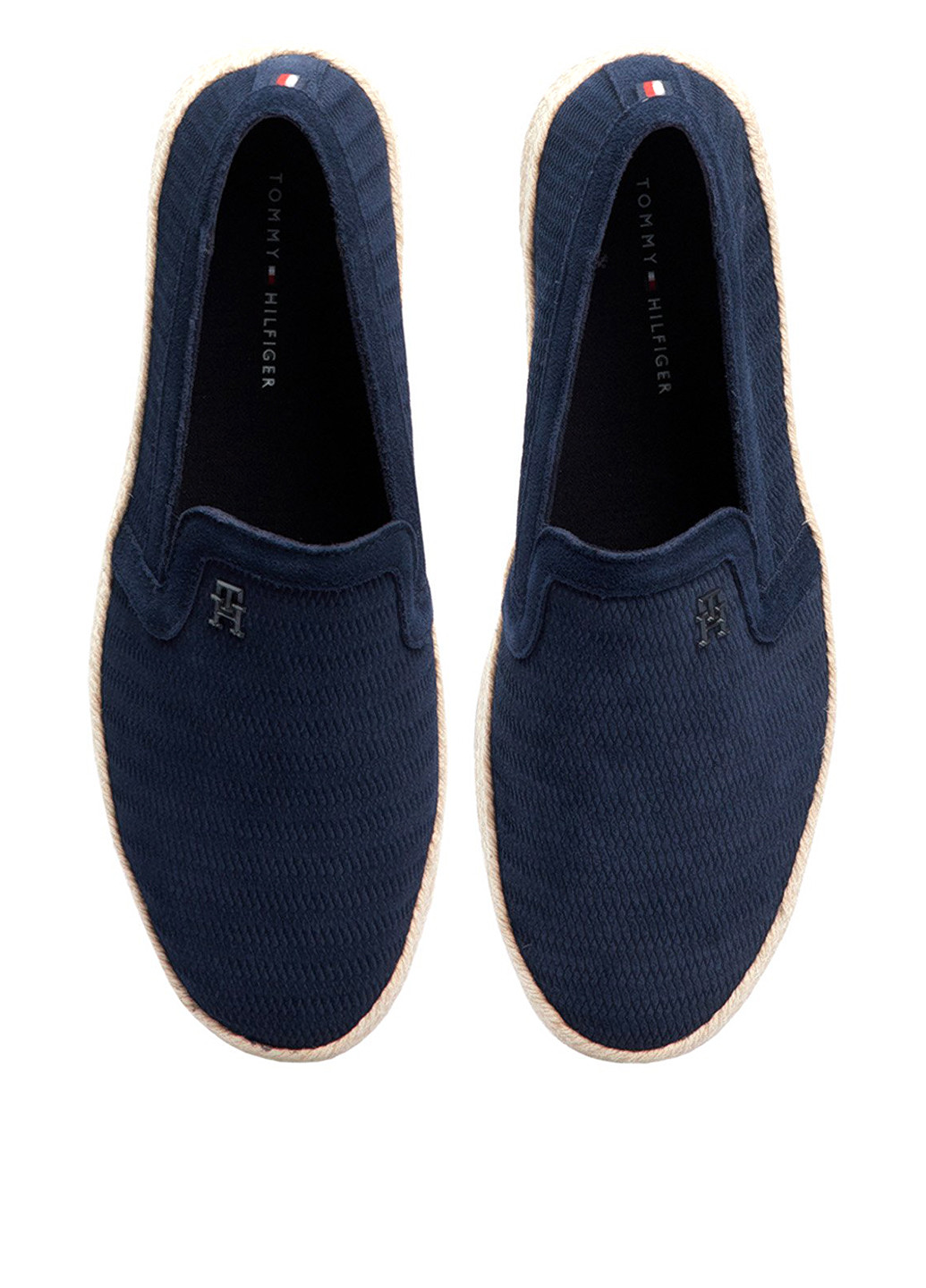 Темно-синие слипоны Tommy Hilfiger с логотипом, на плетеной подошве