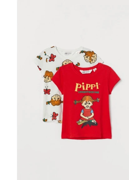 Червона літня футболка (2 шт) h & m р60019 110-116 см червона / пеппі довга панчоха H&M