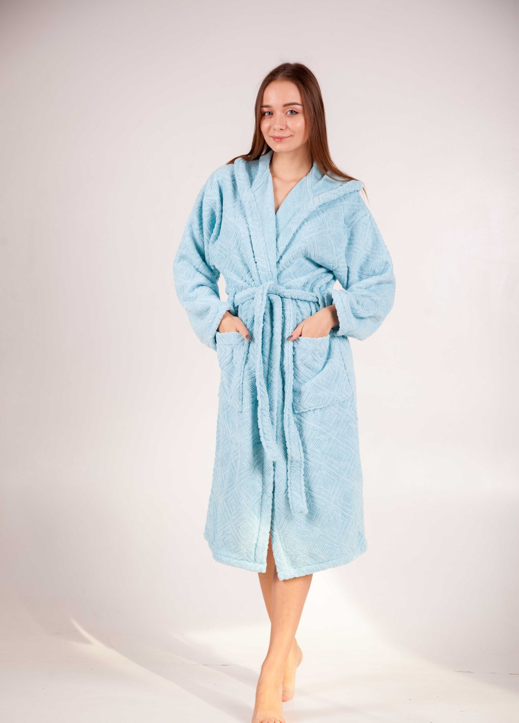 Халат махровий Berlin, блакитний, розмір XL (3800980994231) Bulgaria-Tex плотность - 420 гр/м2 (251459984)