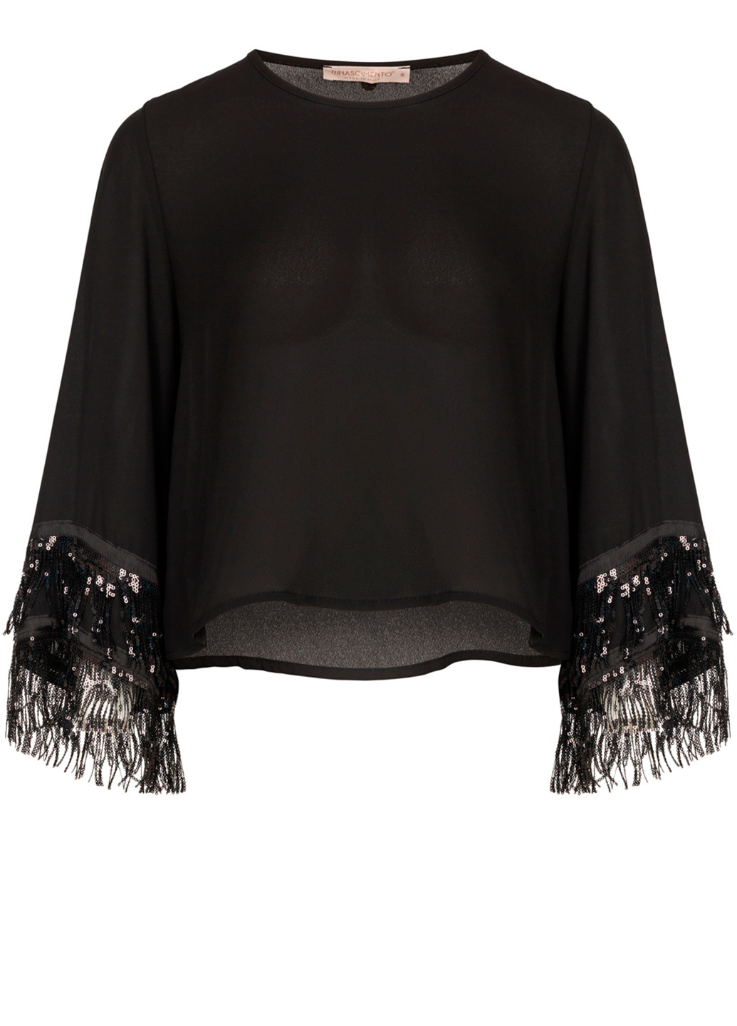 Черная демисезонная женская шифоновая блузка с укорочеными рукавами Rinascimento