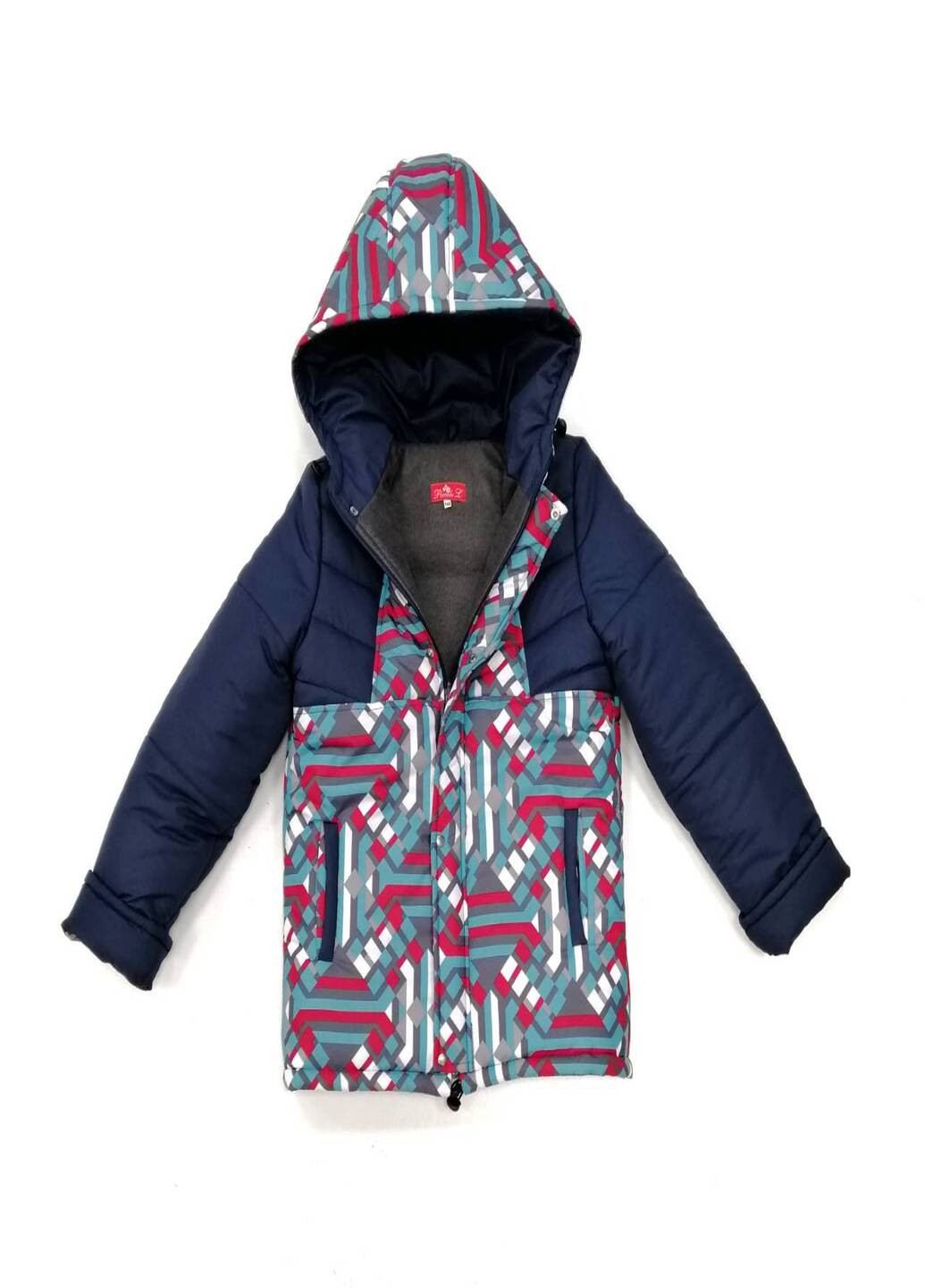 Комбинированная зимняя куртка мозаика темно синяя майка Piccolo L