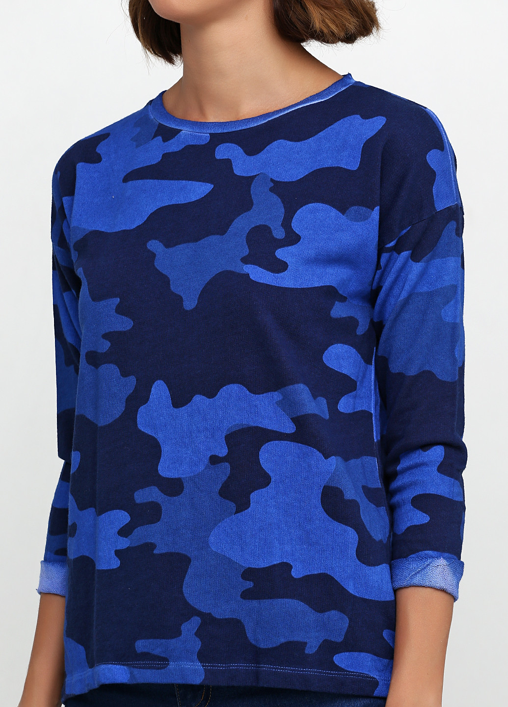Свитшот Pull & Bear - Прямой крой камуфляжный синий кэжуал - (133822760)
