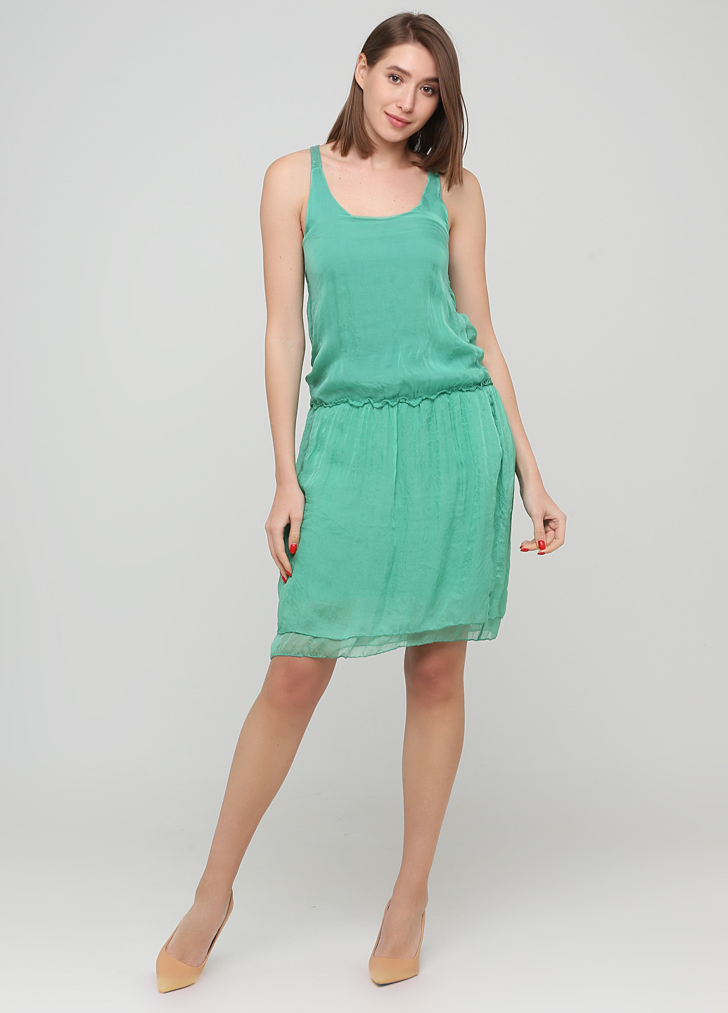 Изумрудное кэжуал платье King Kong однотонное