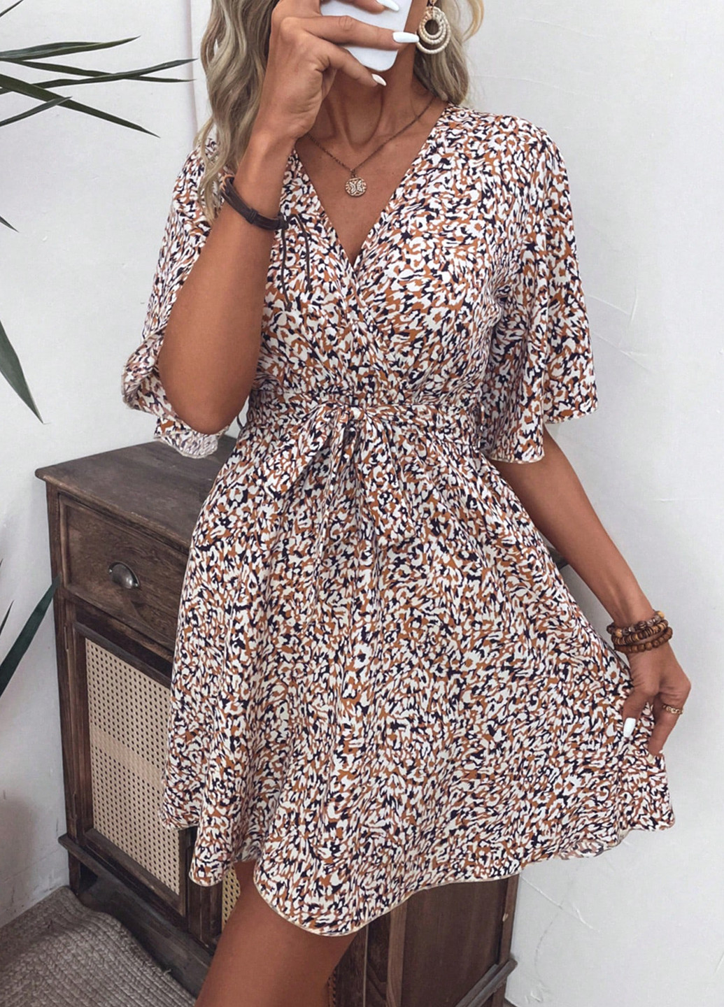 Комбинированное кэжуал платье клеш SHEIN с цветочным принтом