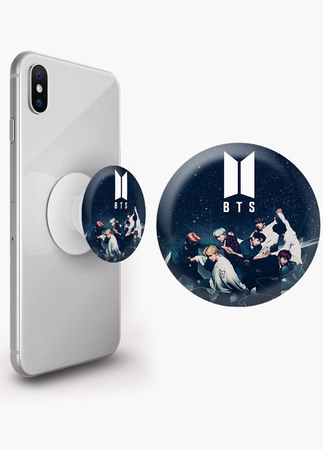 Попсокет (Popsockets) держатель для смартфона БТС (BTS) (8754-1097) Черный MobiPrint (216748248)