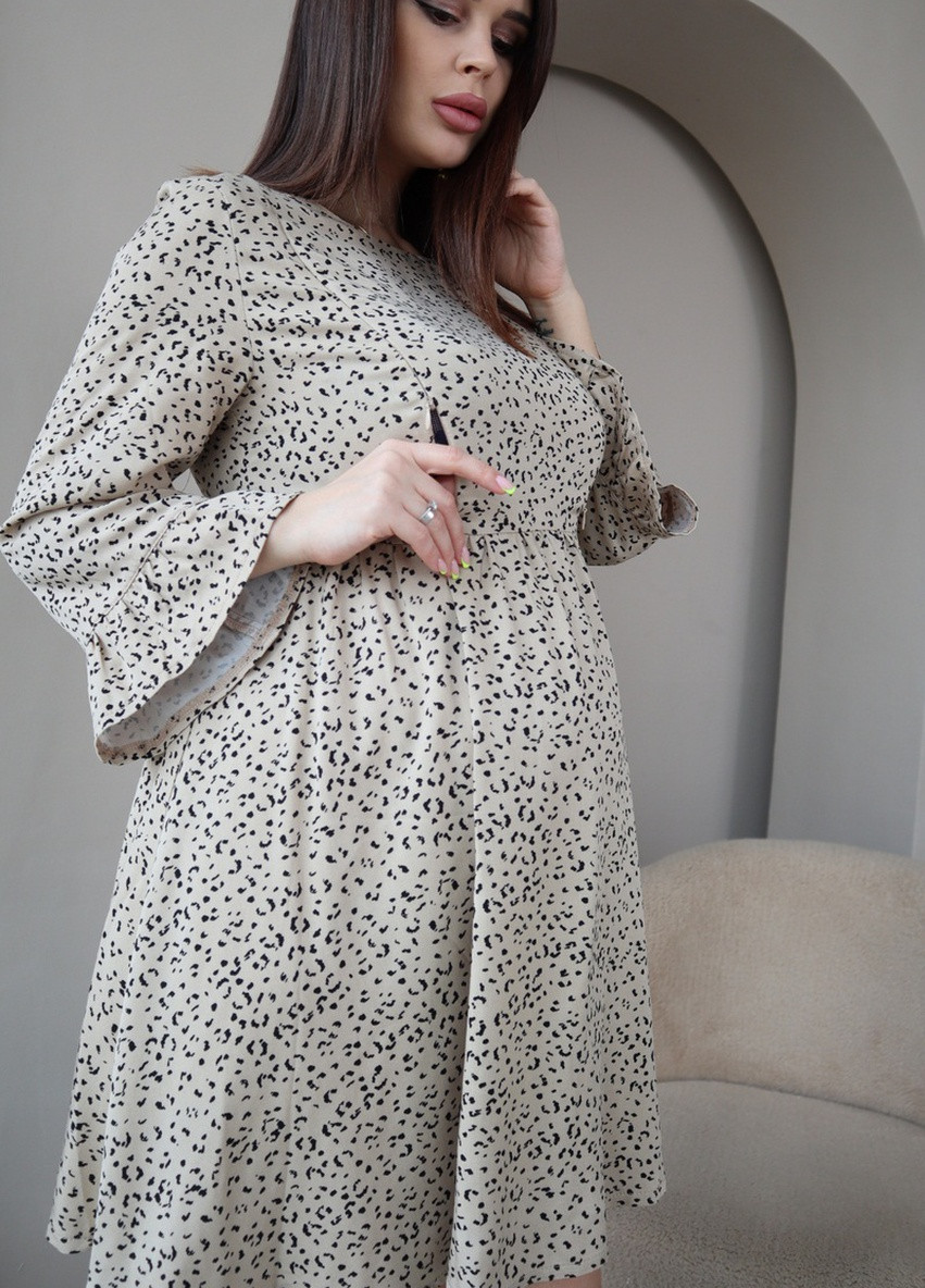 Бежевое бежевое платье для беременных кормящих воздушное с секретом для кормления свободного кроя To Be