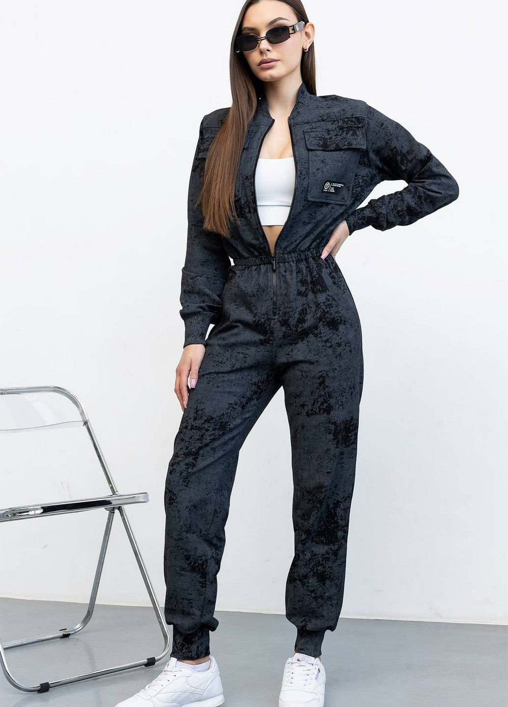 Комбинезон TOTALFIT комбинезон-брюки варенка графитовый кэжуал, спортивный полиэстер, хлопок