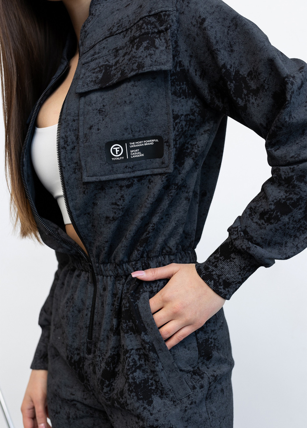 Комбинезон TOTALFIT комбинезон-брюки варенка графитовый кэжуал, спортивный полиэстер, хлопок