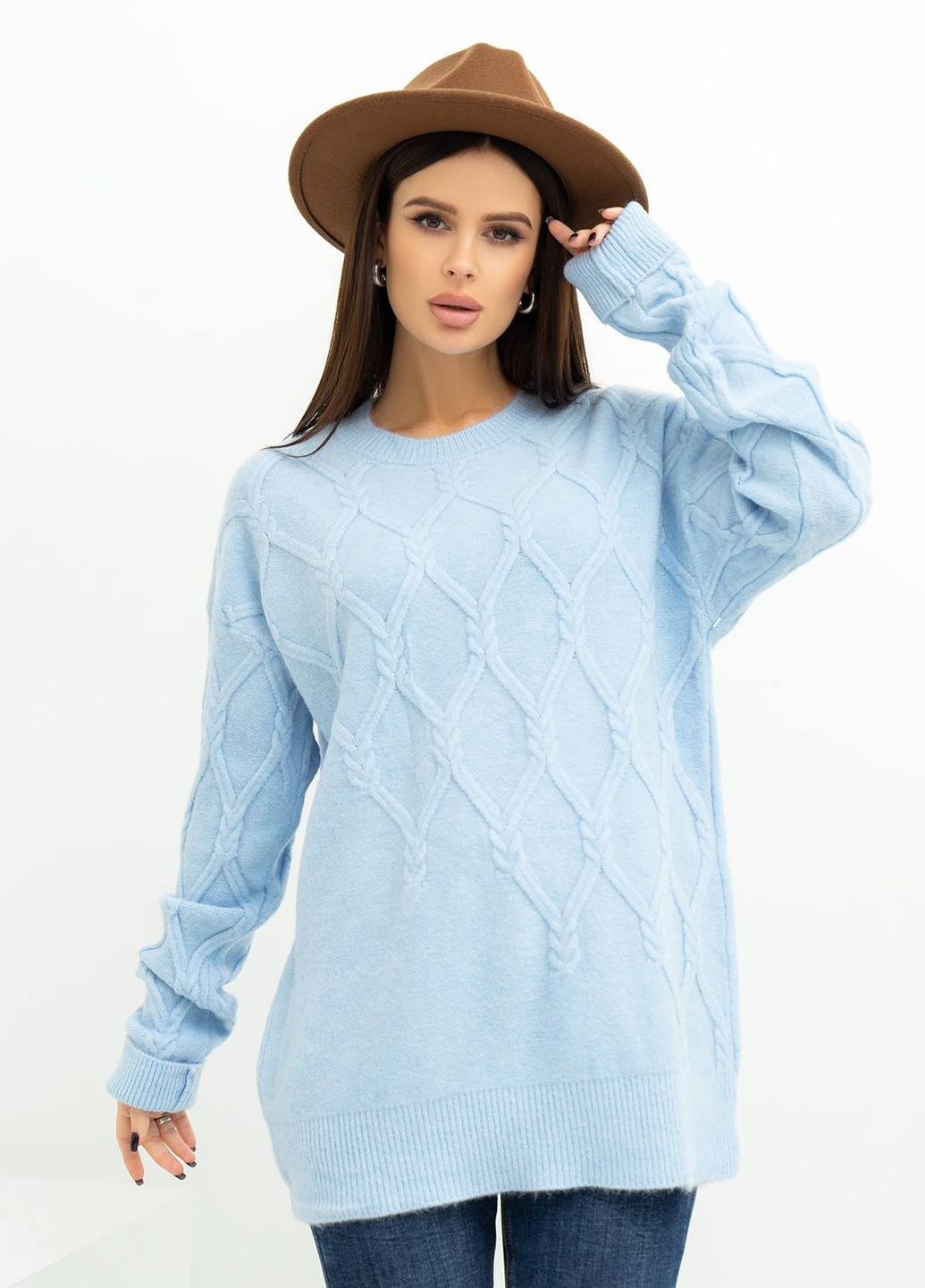 Голубой зимний свитер женский джемпер ISSA PLUS WN20-373