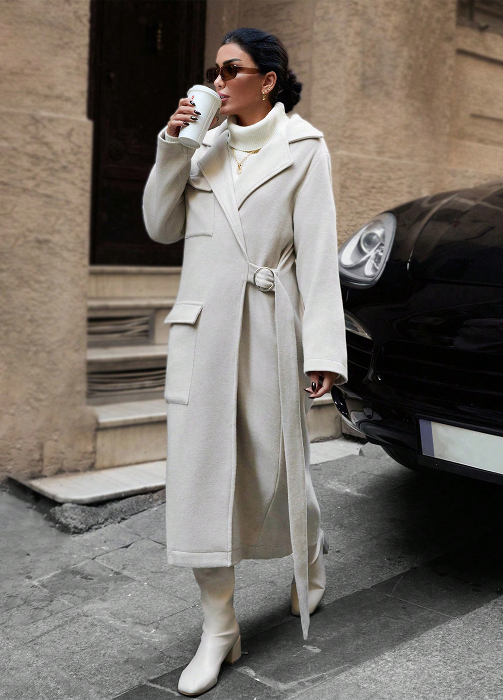 Светло-бежевое демисезонное Пальто SHEIN