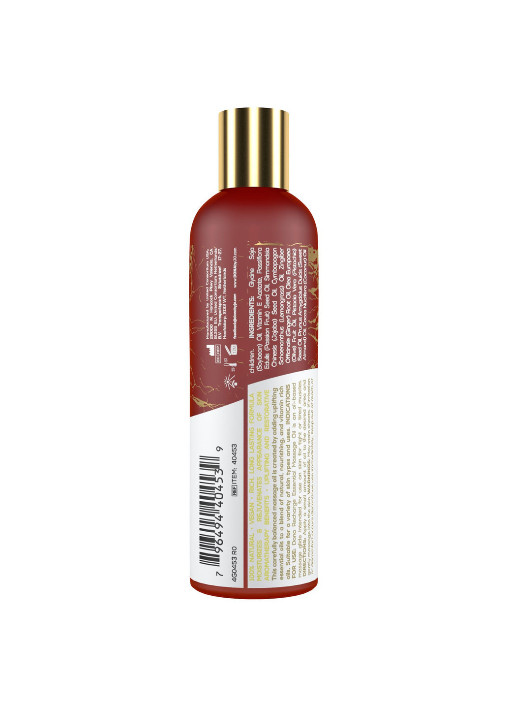 Натуральное массажное масло DONA Recharge - Lemongrass & Gingerl (120 мл) с эфирными маслами System JO (251876751)