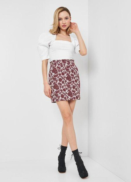Спідниця,білий в бордові візерунки,Camaïeu Camaieu (255403777)