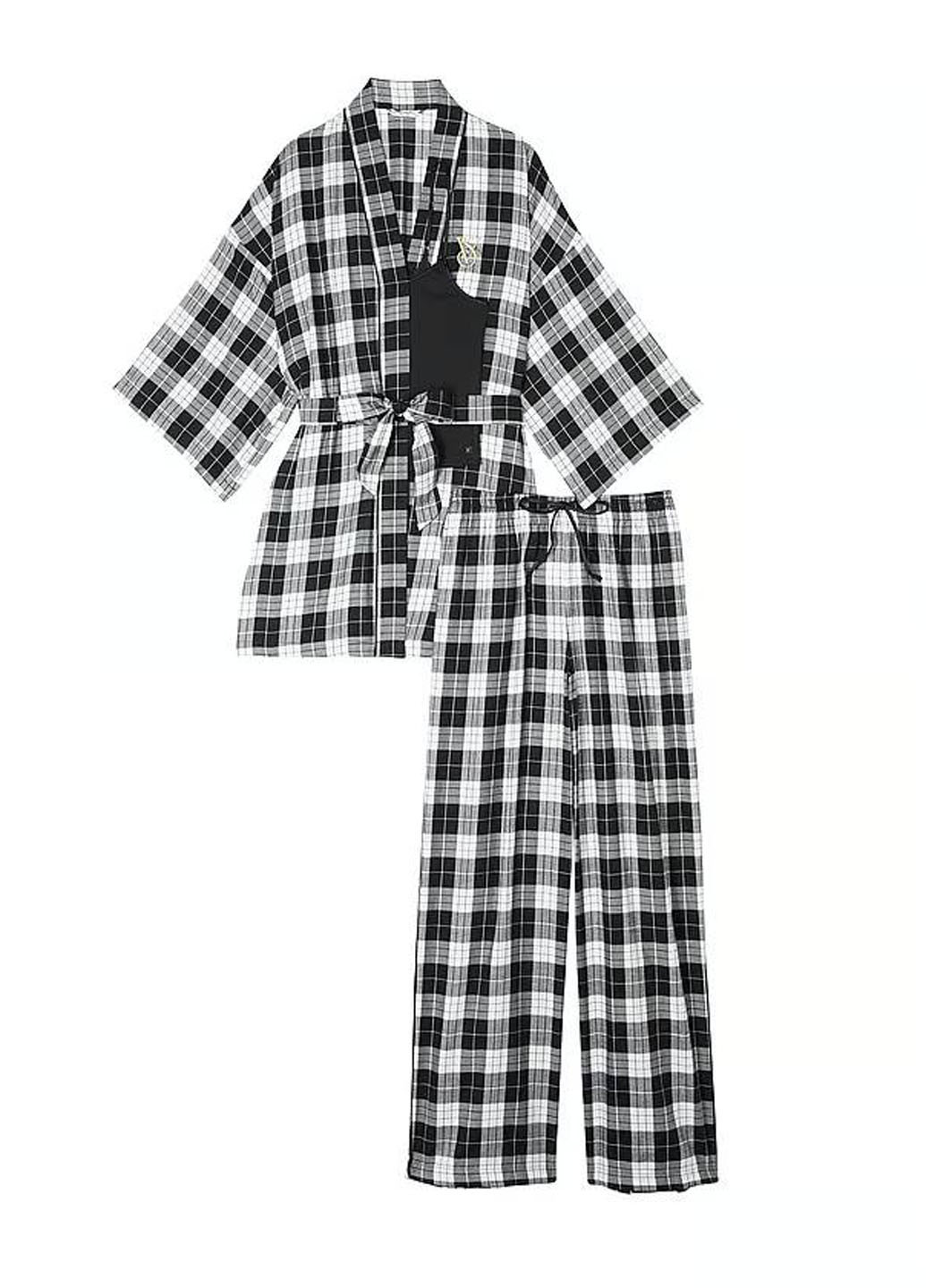 Черно-белая всесезон пижама (майка, халат, брюки) майка + брюки Victoria's Secret