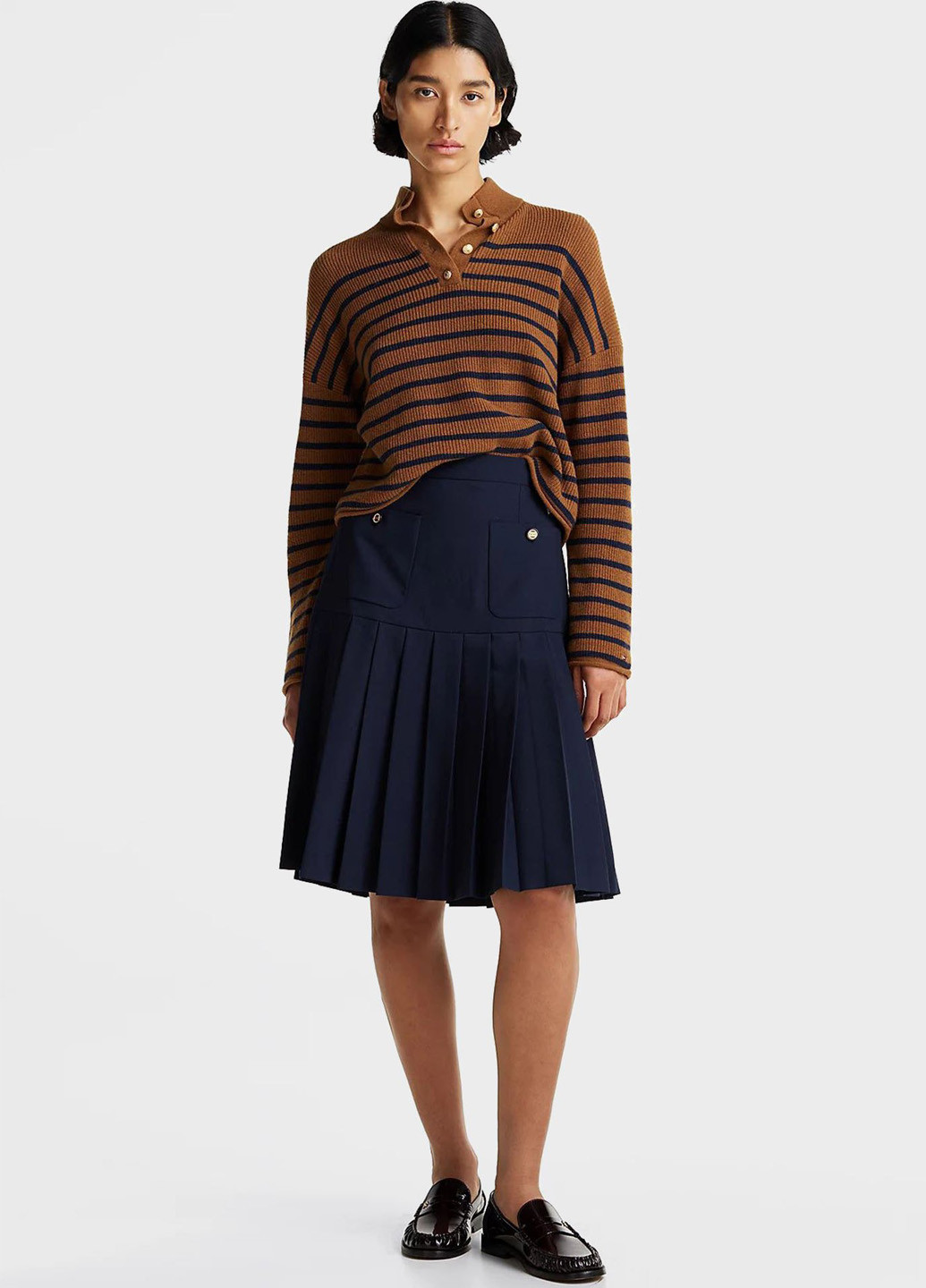 Коричневая женская футболка-поло Tommy Hilfiger в полоску