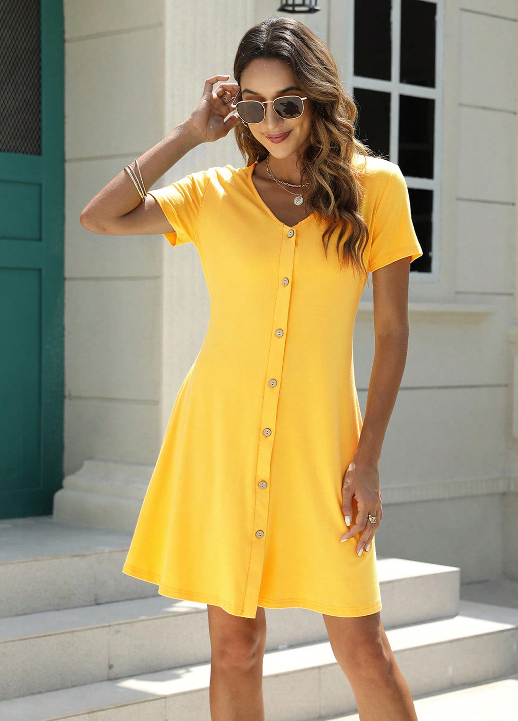 Желтое кэжуал платье SHEIN однотонное