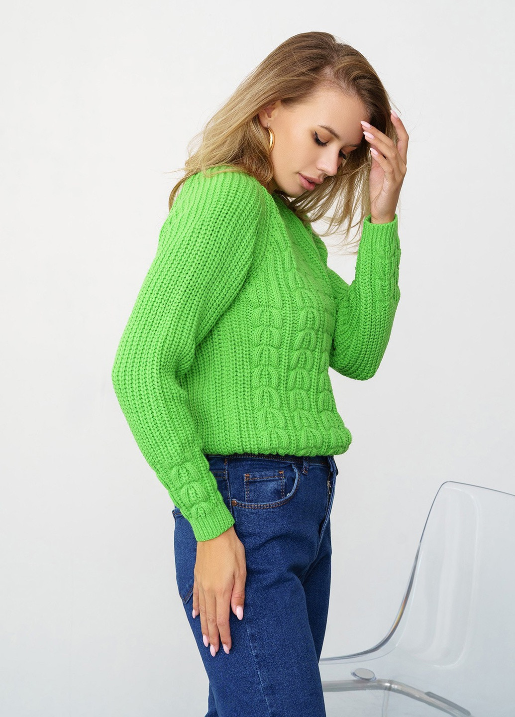 Салатовий зимовий светр жіночий джемпер ISSA PLUS WN20-334