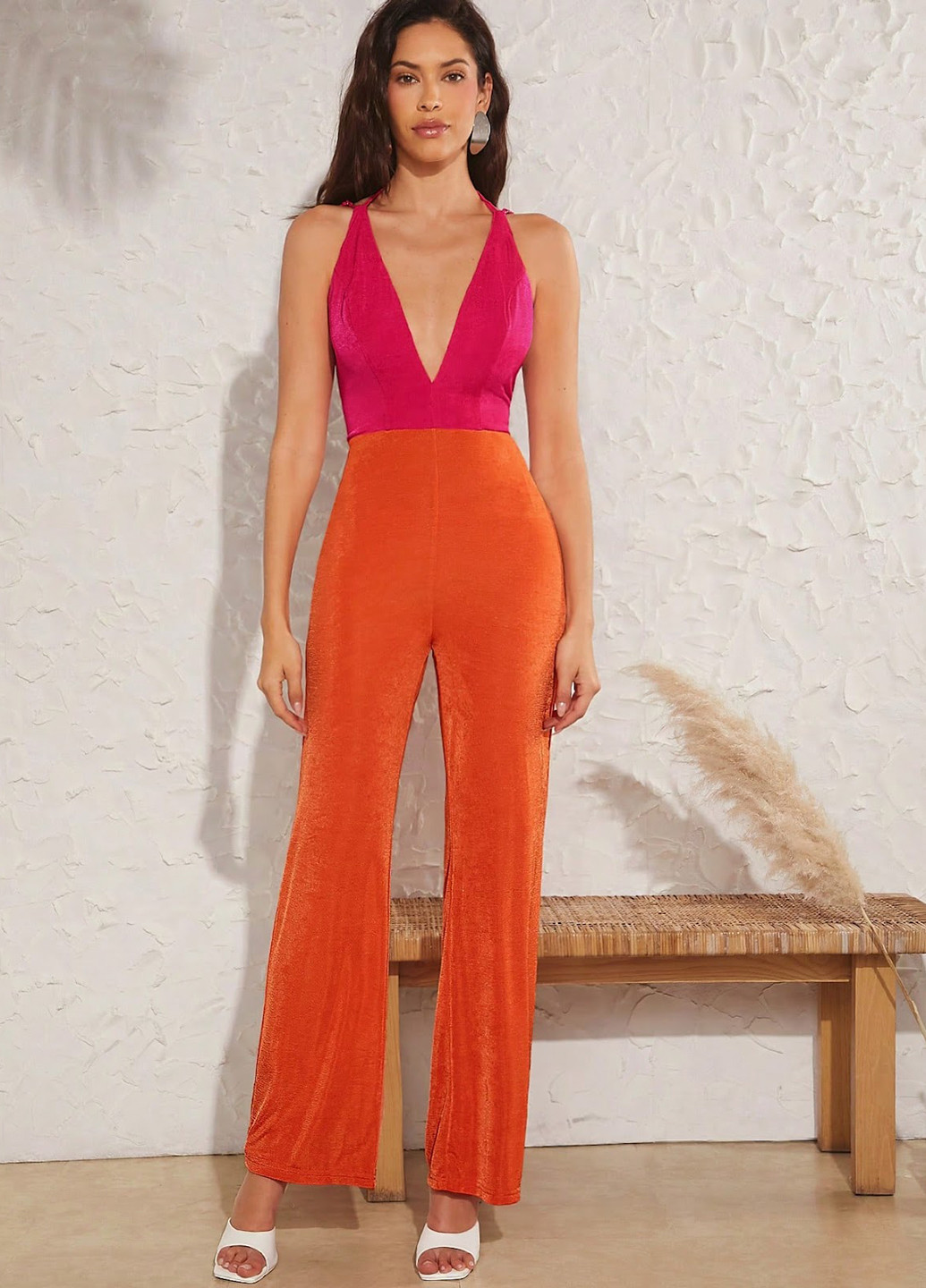 Комбінезон SHEIN комбінезон-брюки однотонний комбінований коктейльний поліестер