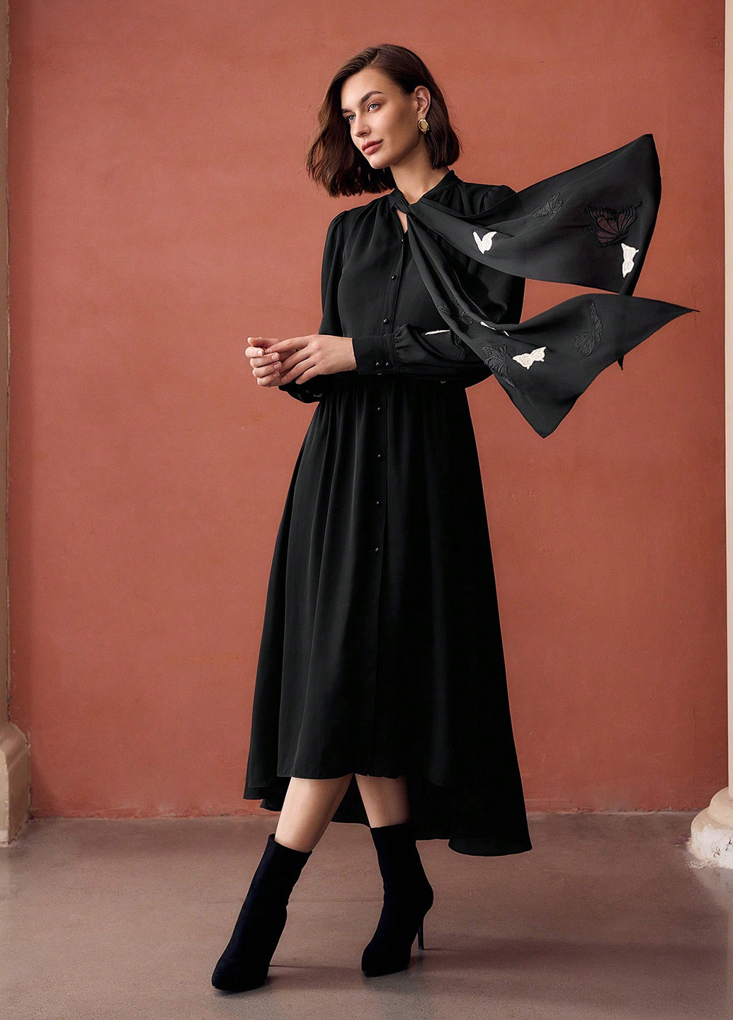 Чорна вечірня, кежуал сукня SHEIN однотонна