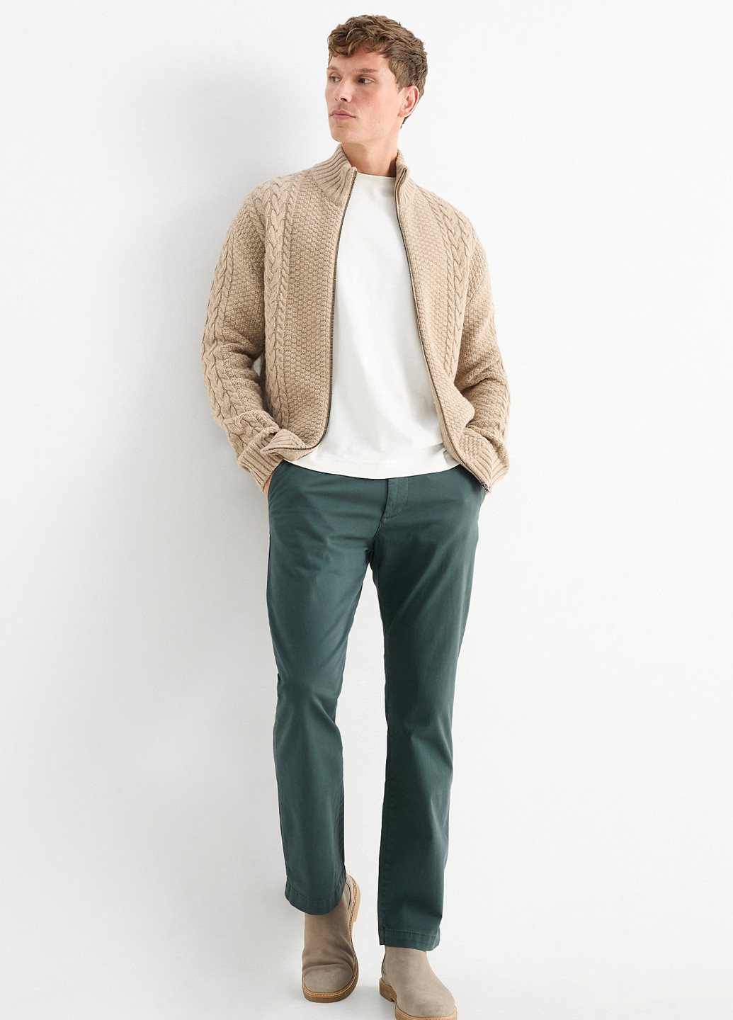 Темно-зеленые кэжуал демисезонные чиносы брюки C&A
