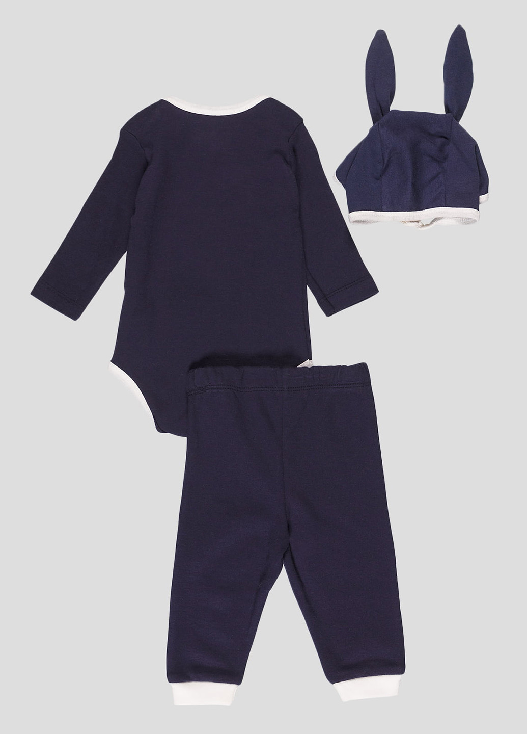 Темно-синий демисезонный комплект (боди, брюки, шапка) Bebemania