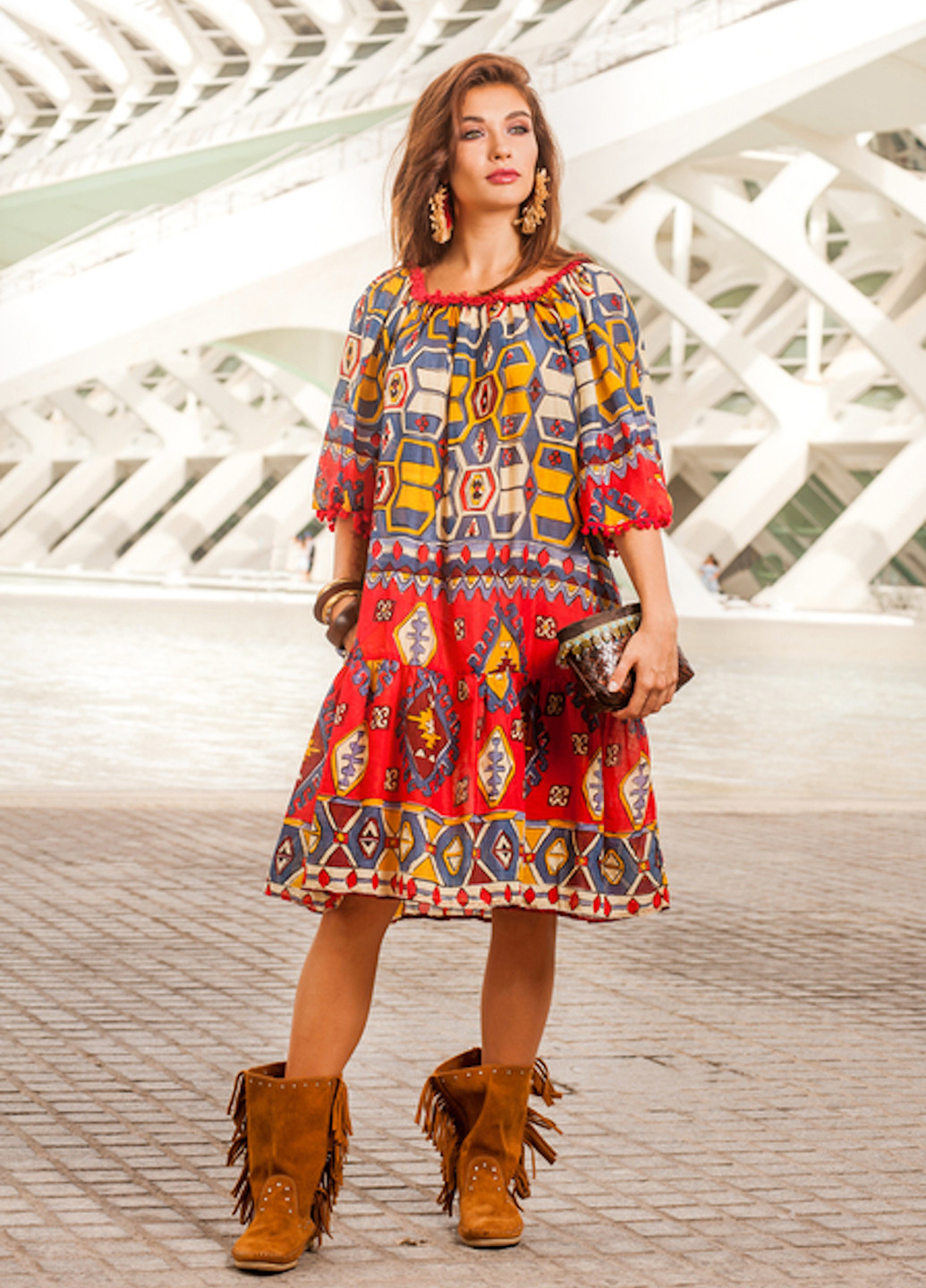 Комбінована кежуал сукня а-силует Anastasea з малюнком