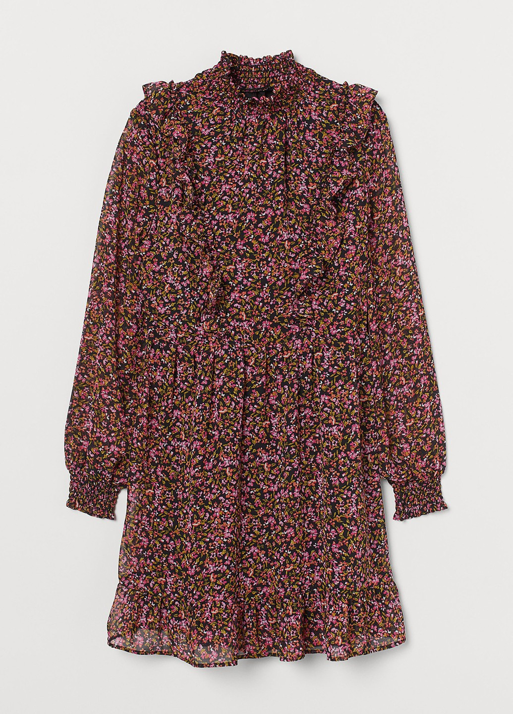 Темно-розовое кэжуал платье клеш H&M с цветочным принтом