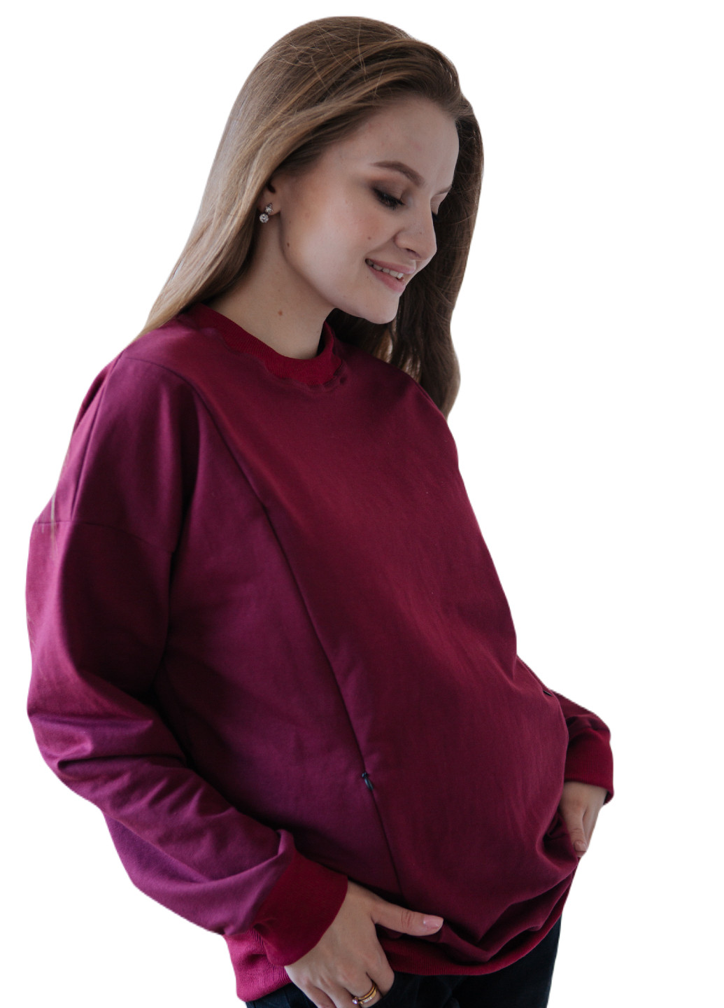 Утепленный свитшот для беременных с секретом для кормления HN - крой бордовый хлопок - (253876021)