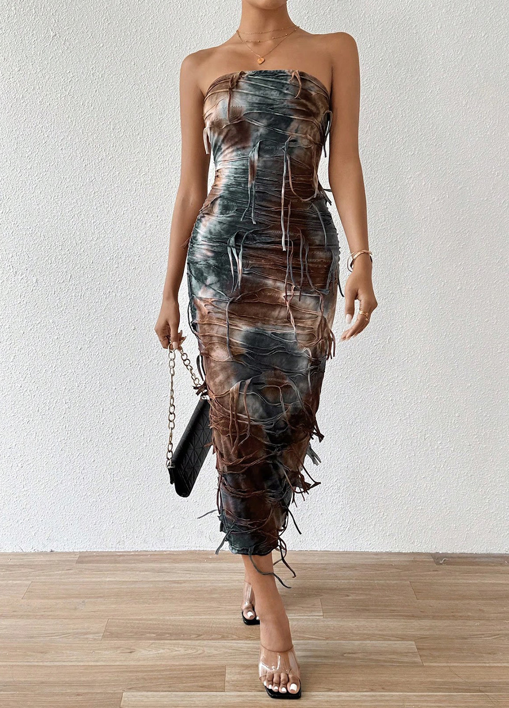 Комбинированное вечернее, кэжуал платье силуэтная SHEIN с абстрактным узором